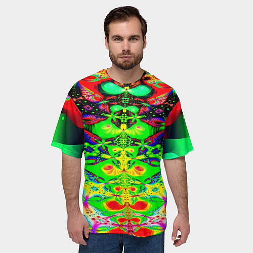 Мужская футболка оверсайз Оптический фрактал кислота / 3D-принт – фото 3