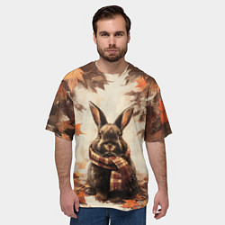 Футболка оверсайз мужская Кролик в клетчатом шарфе, цвет: 3D-принт — фото 2