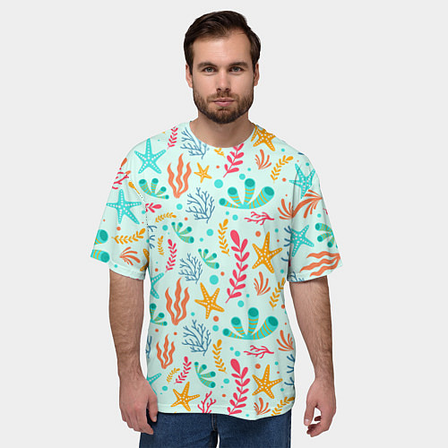 Мужская футболка оверсайз Абстракция коралловый фон / 3D-принт – фото 3