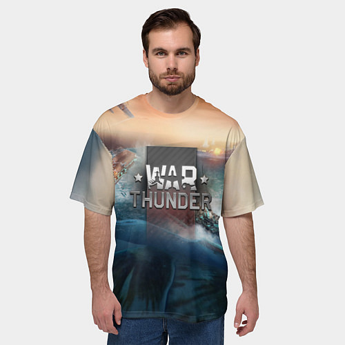 Мужская футболка оверсайз Warthunder морская битва / 3D-принт – фото 3
