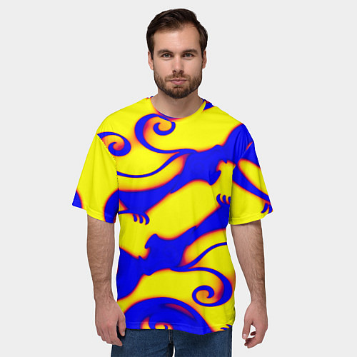 Мужская футболка оверсайз Аниме драконы неон / 3D-принт – фото 3