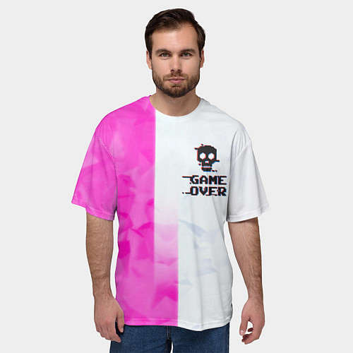 Мужская футболка оверсайз Game over pink abstraction / 3D-принт – фото 3