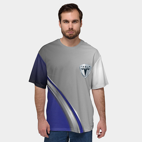 Мужская футболка оверсайз Tesla abstraction auto / 3D-принт – фото 3