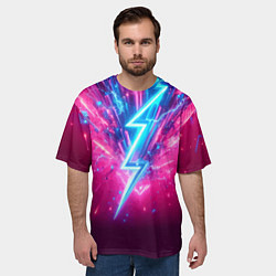 Футболка оверсайз мужская Неоновая молния - нейроарт фантазия, цвет: 3D-принт — фото 2