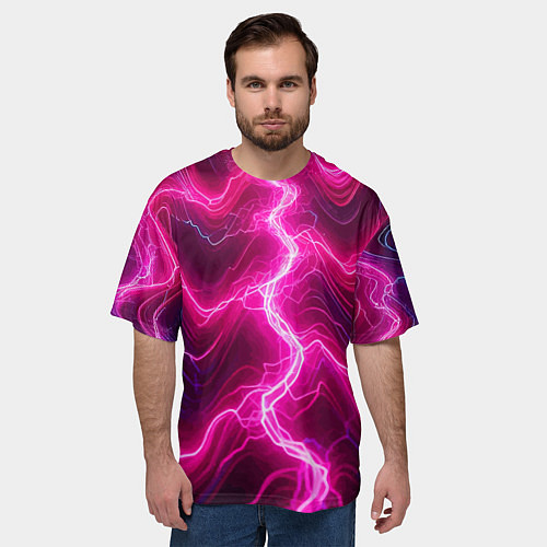 Мужская футболка оверсайз Pink lightnings - ai art fantasy / 3D-принт – фото 3