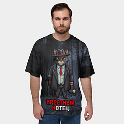 Футболка оверсайз мужская Крестный котец в лесу, цвет: 3D-принт — фото 2