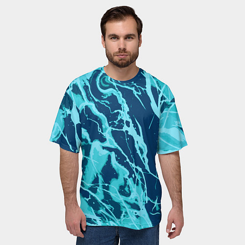 Мужская футболка оверсайз Морской сине-голубой абстракция / 3D-принт – фото 3