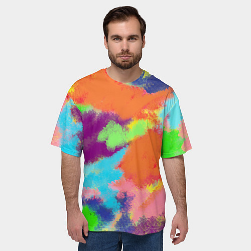 Мужская футболка оверсайз Яркие пятна мелками - текстура / 3D-принт – фото 3
