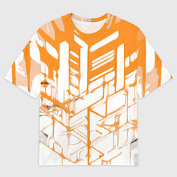 Футболка оверсайз мужская Агрессивные оранжевые полосы на белом фоне, цвет: 3D-принт