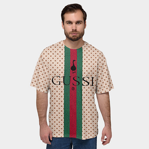 Мужская футболка оверсайз Гусси - зелено-красная полоса / 3D-принт – фото 3
