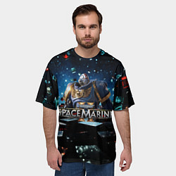 Футболка оверсайз мужская Warhammer 40000 space marine 2 ультрамарин в броне, цвет: 3D-принт — фото 2