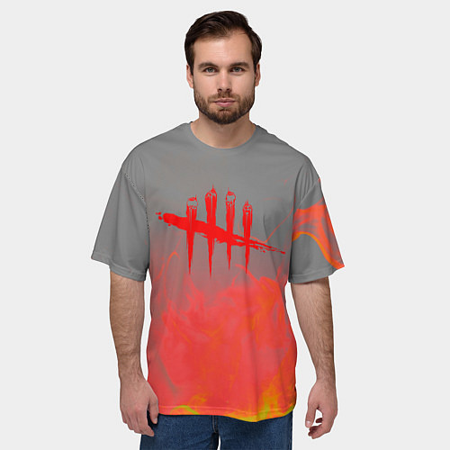 Мужская футболка оверсайз Dead by Daylight logo fire / 3D-принт – фото 3