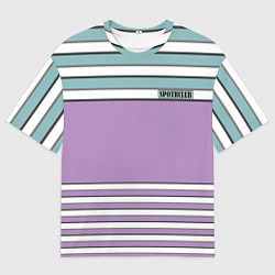 Мужская футболка оверсайз Горизонтальный полосы сиреневые и зеленые
