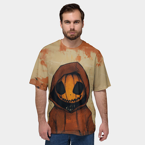 Мужская футболка оверсайз Тыквенный Джек в оранжевых тонах / 3D-принт – фото 3