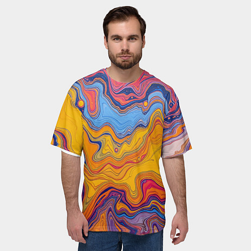 Мужская футболка оверсайз Поток разноцветной краски / 3D-принт – фото 3