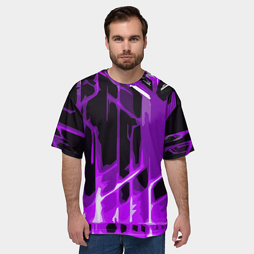 Мужская футболка оверсайз Abstract purple stripes on a black background / 3D-принт – фото 3