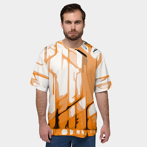 Мужская футболка оверсайз Оранжевые полосы на белом фоне / 3D-принт – фото 3