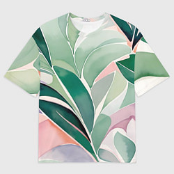 Мужская футболка оверсайз Листья акварель
