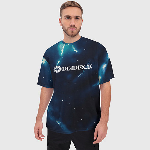 Мужская футболка оверсайз Deadlock logo синие молнии / 3D-принт – фото 3