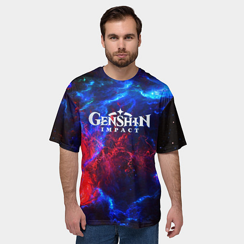 Мужская футболка оверсайз Genshin Impact space / 3D-принт – фото 3