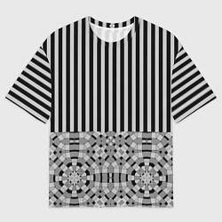 Мужская футболка оверсайз Комбинированный с геометрическим и полосатым узоро
