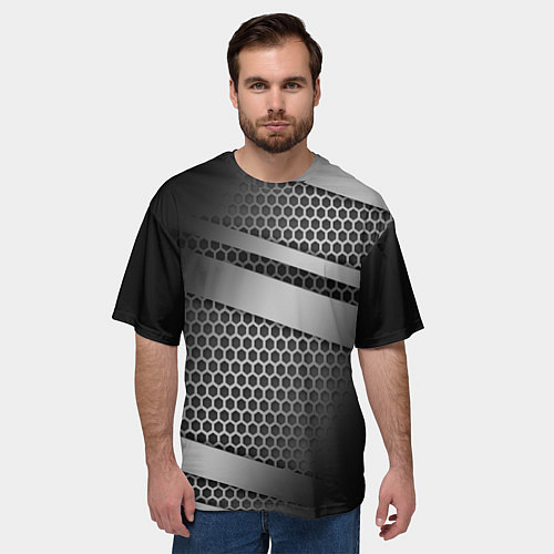 Мужская футболка оверсайз Карбоновая текстура хром / 3D-принт – фото 3