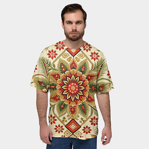 Мужская футболка оверсайз Стиль советского ковра узоры и орнамент / 3D-принт – фото 3