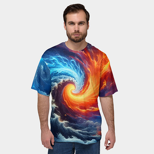 Мужская футболка оверсайз Столкновение двух стихий - инь янь / 3D-принт – фото 3