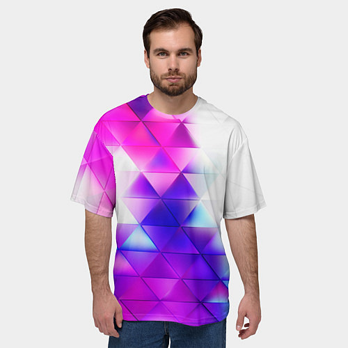 Мужская футболка оверсайз Неоновые треугольники абстракция / 3D-принт – фото 3