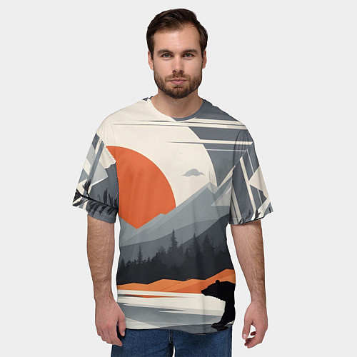 Мужская футболка оверсайз Горы медведь геометрия / 3D-принт – фото 3