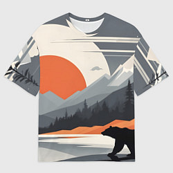 Мужская футболка оверсайз Горы медведь геометрия