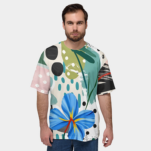 Мужская футболка оверсайз Цветы горошек абстракция / 3D-принт – фото 3