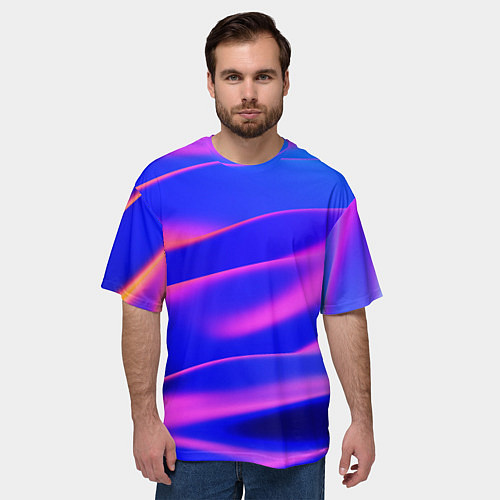 Мужская футболка оверсайз Неоновые волны градиент / 3D-принт – фото 3