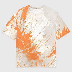 Мужская футболка оверсайз Оранжевая краска на белом