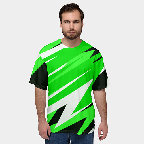 Мужская футболка оверсайз Geometry stripes green / 3D-принт – фото 3