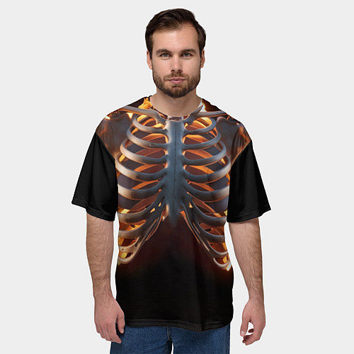 Мужская футболка оверсайз Скелет человека в огне / 3D-принт – фото 3