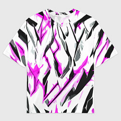 Футболка оверсайз мужская Чёрно-розовые агрессивные полосы на белом фоне, цвет: 3D-принт