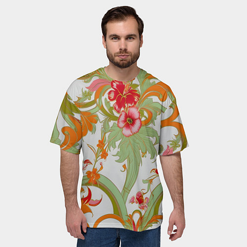 Мужская футболка оверсайз Яркий цветочный узор / 3D-принт – фото 3