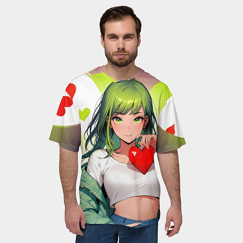 Мужская футболка оверсайз Аниме сердечки / 3D-принт – фото 3