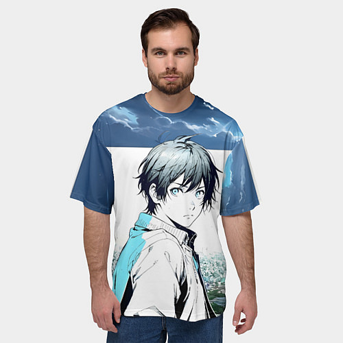 Мужская футболка оверсайз Аниме город / 3D-принт – фото 3