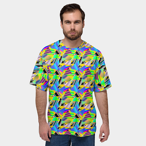 Мужская футболка оверсайз Треугольники голографический эффект - паттерн / 3D-принт – фото 3