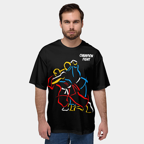 Мужская футболка оверсайз Champion fight / 3D-принт – фото 3