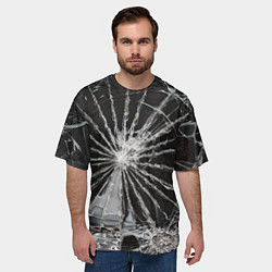 Футболка оверсайз мужская Треснутое стекло черная текстура, цвет: 3D-принт — фото 2