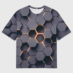 Мужская футболка оверсайз Трехмерные соты с подсветкой