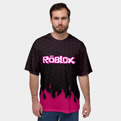 Мужская футболка оверсайз Roblox fire pink / 3D-принт – фото 3