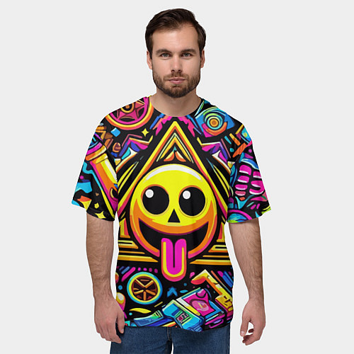 Мужская футболка оверсайз Красочный паттерн со смайликом - нейроарт / 3D-принт – фото 3