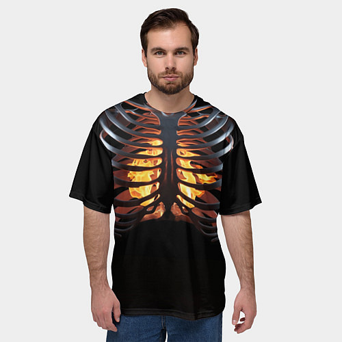 Мужская футболка оверсайз Огонь в груди скелета - костюм на хэллоуин / 3D-принт – фото 3