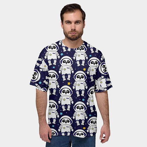 Мужская футболка оверсайз Панда в космосе / 3D-принт – фото 3