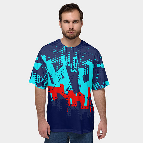 Мужская футболка оверсайз Красно-синяя абстракция / 3D-принт – фото 3