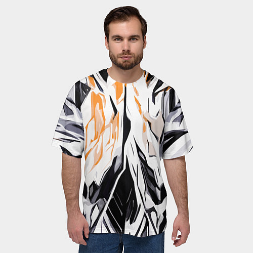 Мужская футболка оверсайз Чёрно-жёлтая абстракция на белом фоне / 3D-принт – фото 3